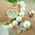 2014 Trendy chain link pearl bracelet watch